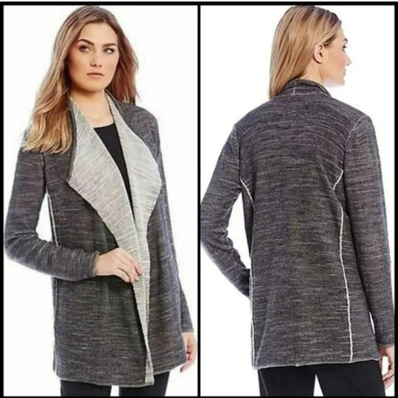 Eileen Fisher Cotton Plaited Knit Cascading Open Cardigan Charcoal Gray Size S - Picture 1 of 10
